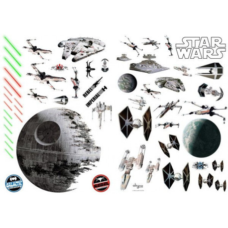 PLANCHA PEGATINAS PARED NAVES STAR WARS