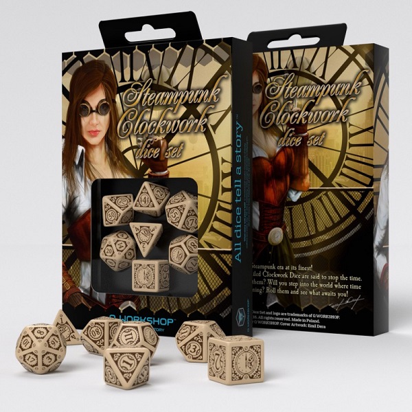 Q-WORKSHOP STEAMPUNK CLOCKWORK BEIGE & BROWN PACK DE DADOS (7)