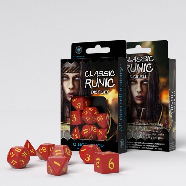 Q-WORKSHOP Classic Runic Red & yellow Dice Set
