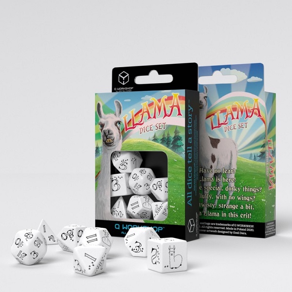 Q-WORKSHOP BRIGHT LLAMA DICE SET BLACK & WHITE