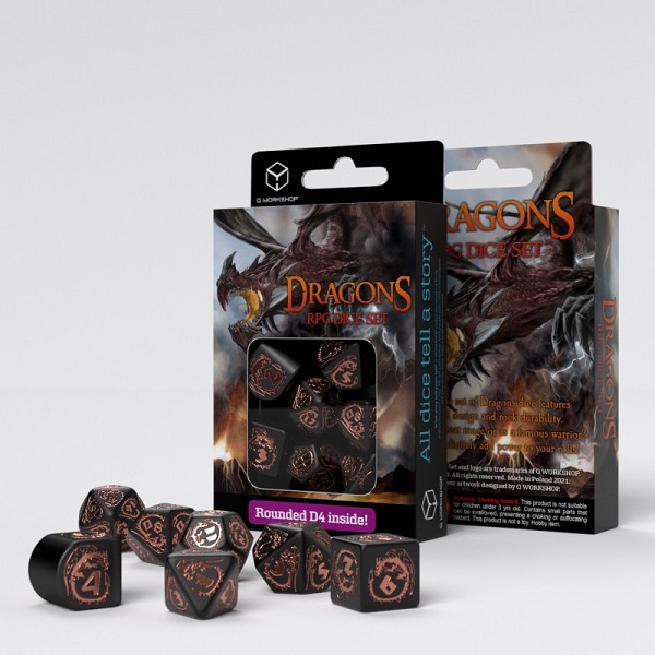 Q-WORKSHOP: DRAGONS MODERN BLACK & COPPER PACK DE DADOS (7)