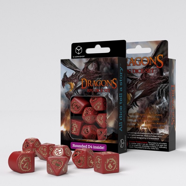 Q-WORKSHOP: DRAGONS MODERN RED & GOLD PACK DE DADOS (7)