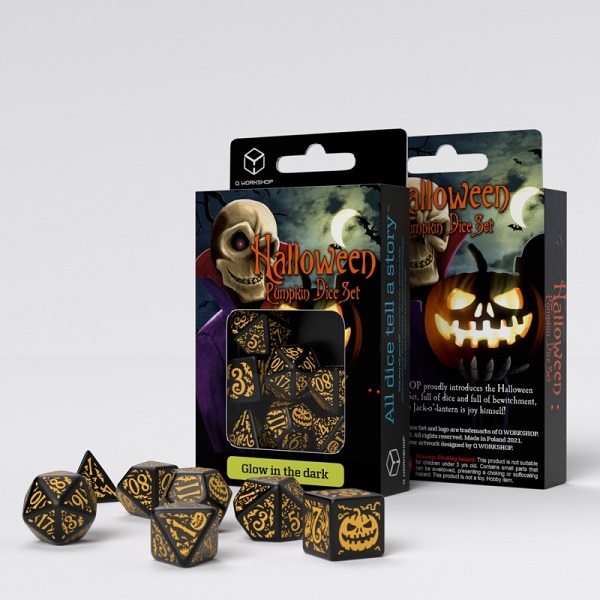 Q-WORKSHOP HALLOWEEN PUMPKIN JACK O'LANTERN DICE SET (7)