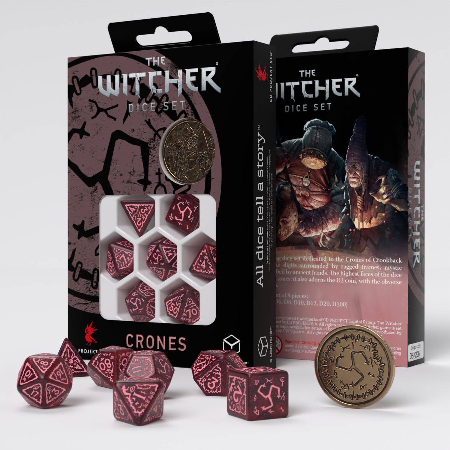 QW DADOS THE WITCHER + MONEDA CRONES WHISPESS